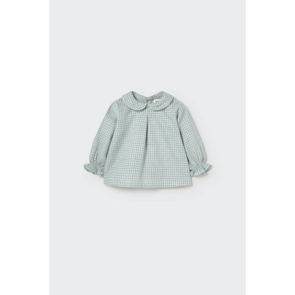 NEW COZMO girls' mini gingham flannel newborn collar top in misty blue
